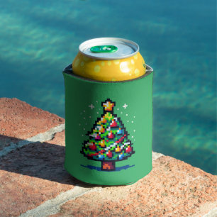 Pixelated Festivity: 8-Bit Christmas Tree Design Can Cooler