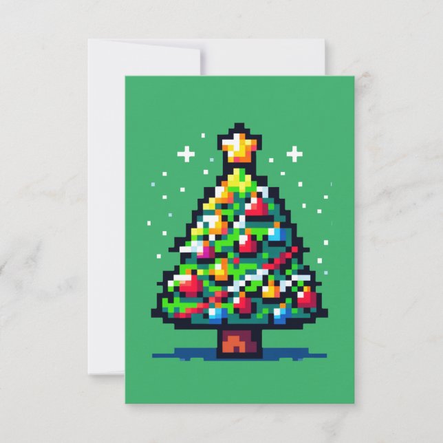Pixelated Festivity: 8-Bit Christmas Tree Design Card (Front)
