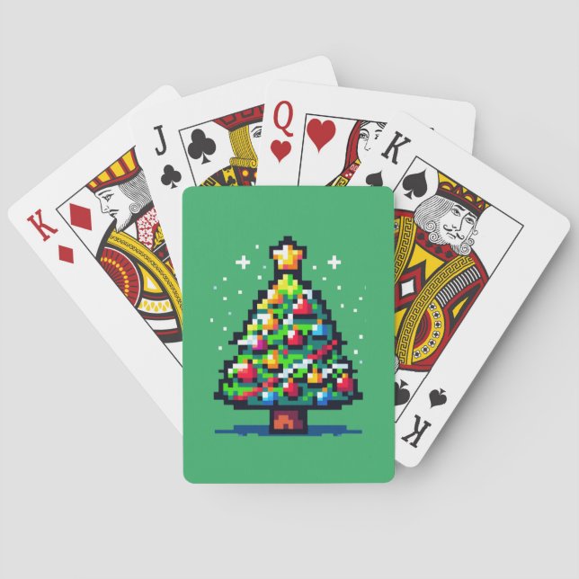 Pixelated Festivity: 8-Bit Christmas Tree Design Playing Cards (Back)