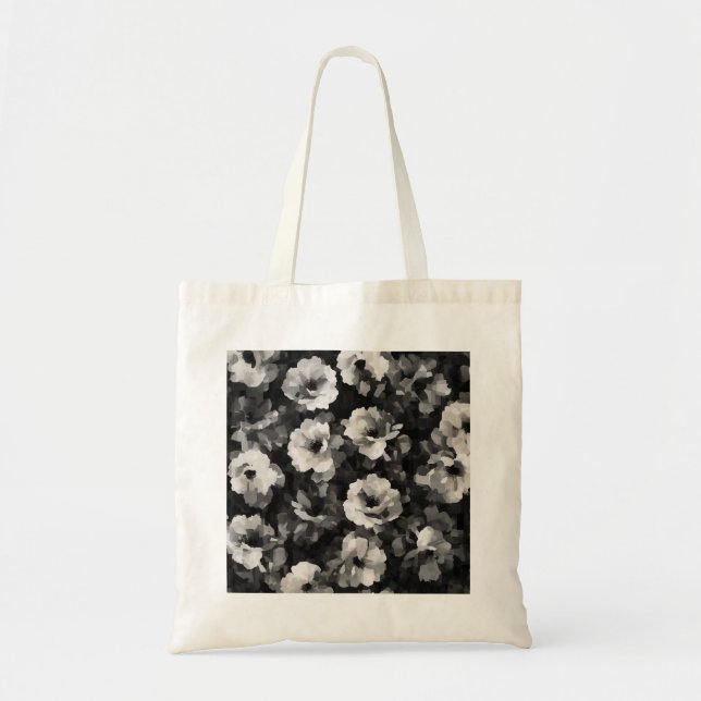 Pixelated Floral Monochrome Tote Bag (Front)