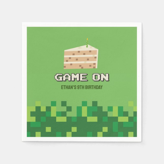 Pixelated Game On Kids Birthday Invitation Napkin (Front)