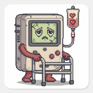 Pixelated Gamer Birthday Cake Kids Video Square Sticker