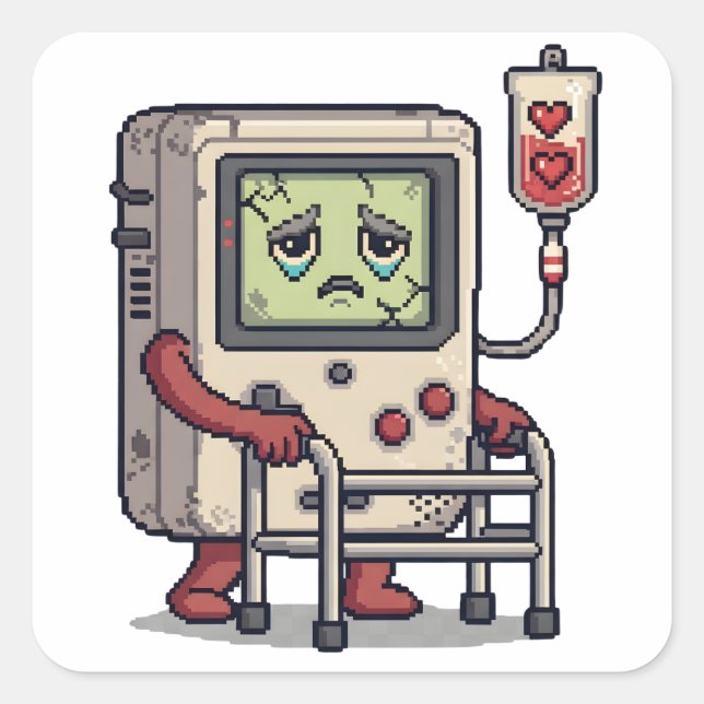 Pixelated Gamer Birthday Cake Kids Video Square Sticker (Front)