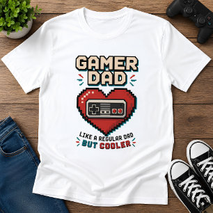 Pixelated Gamer Dad Pixel Heart Retro Controller  T-Shirt