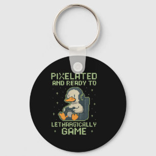 Pixelated Gamer Duck Retro 8-bit Gaming Parody Des Key Ring