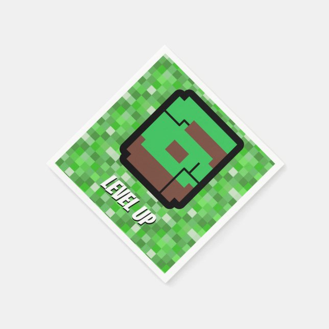 Pixelated Gamer Green Building Level Up 6 Napkin (Corner)