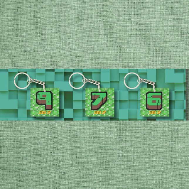Pixelated Gamer Green Building Level Up 9 Key Ring (Creator Uploaded)