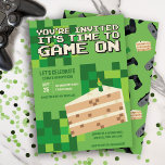 Pixelated Gamer Kids Birthday Invitation<br><div class="desc">This modern and cool boys birthday invitation design features a gaming design with pixelated features and a pixelated piece of cake on a green background. Can be personalised with the birthday kids name, age and other details necessary for your party. Set as an 9th birthday invite, but easy to edit....</div>