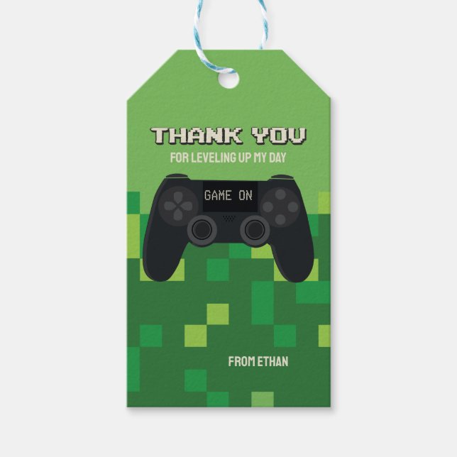 Pixelated Gamer Party Thank You Tag (Front)