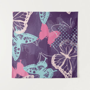 Pixelated graffiti butterflies in a pretty color p tapestry
