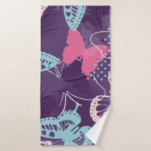 Pixelated graffiti butterflies in a pretty colour  bath towel
