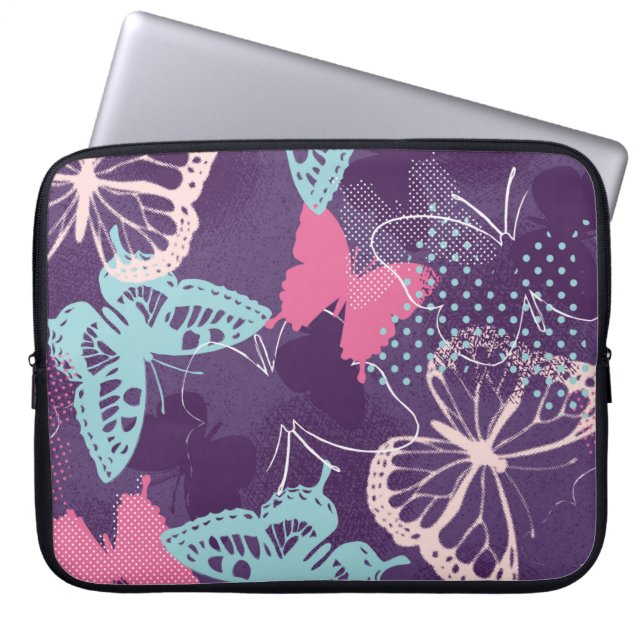 Pixelated graffiti butterflies in a pretty colour  laptop sleeve (Front)