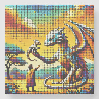 pixelated image of a dragon trainer stone coaster