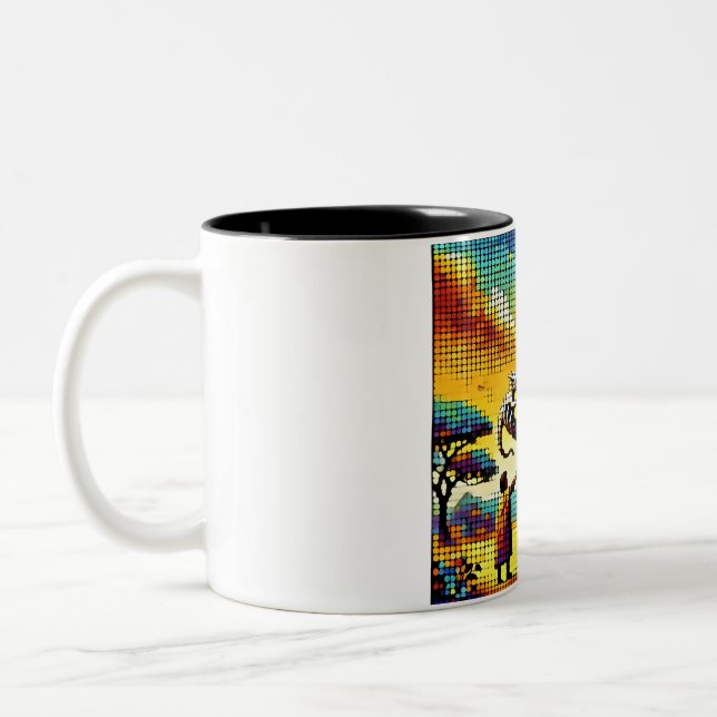 pixelated image of a dragon trainer Two-Tone coffee mug (Left)
