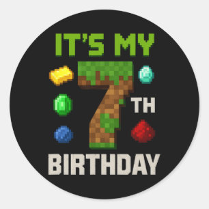 Pixelated Level 7 Birthday Kids Gamer Party Design Classic Round Sticker