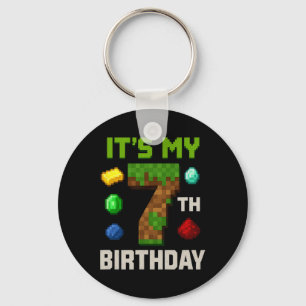 Pixelated Level 7 Birthday Kids Gamer Party Design Key Ring