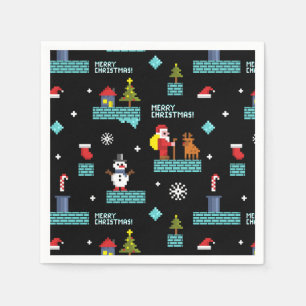 Pixelated Merry Christmas Pattern - Retro Design Napkin
