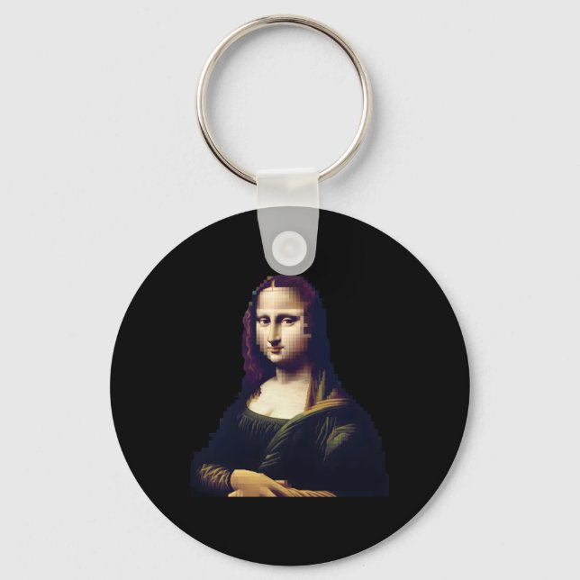 Pixelated Mona Lisa Digital Renaissance Remix Stic Key Ring (Front)