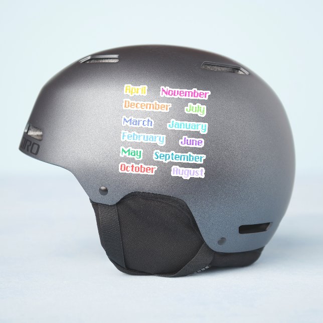 Pixelated Months Of The Year Colourful Sticker Set (Helmet Side)