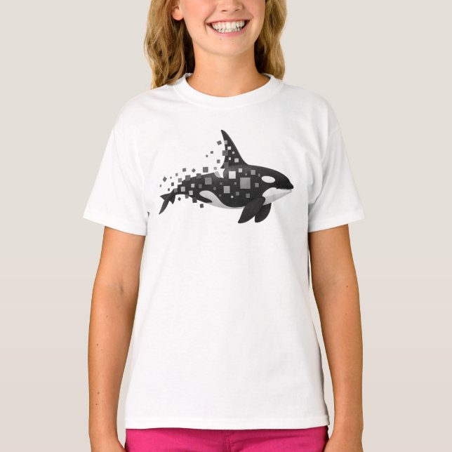 Pixelated Orca Graphic – Digital Glitch  T-Shirt (Front)