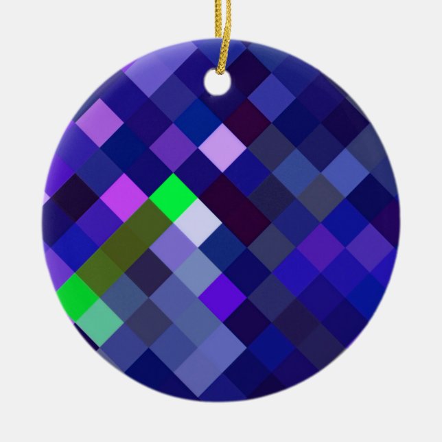 Pixelated Pattern - Indigo Ceramic Tree Decoration (Front)