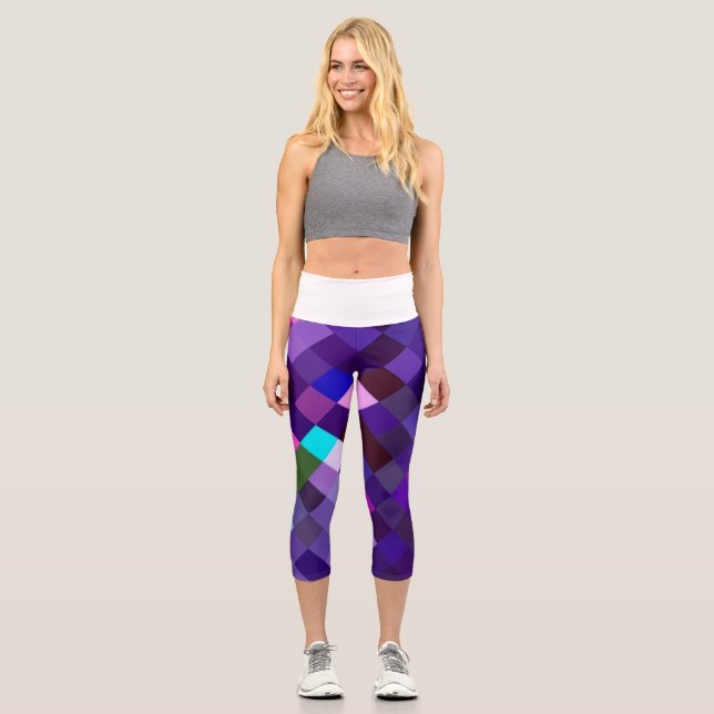 Pixelated Pattern - Purple Capri Leggings (Front)