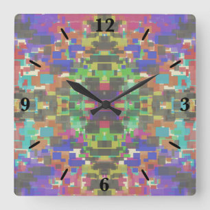 Pixelated Patterned Beyond Colours Of The Rainbow Square Wall Clock