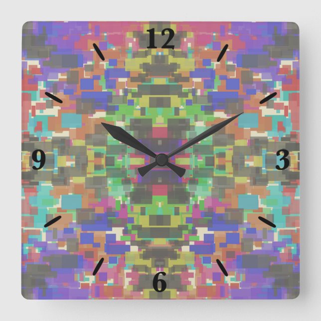 Pixelated Patterned Beyond Colours Of The Rainbow Square Wall Clock (Front)
