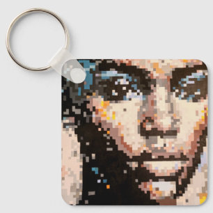 Pixelated portrait with fierce expression key ring