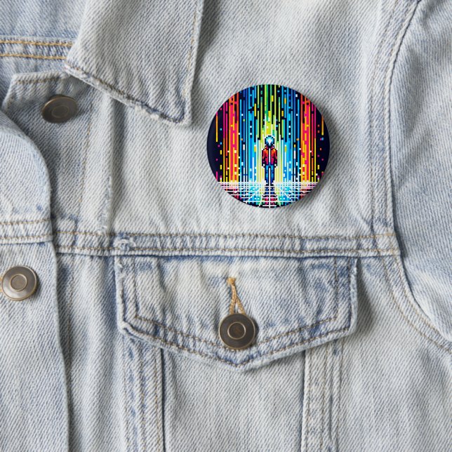 Pixelated Rain of Solace - Retro Digital Art 6 Cm Round Badge (In Situ)