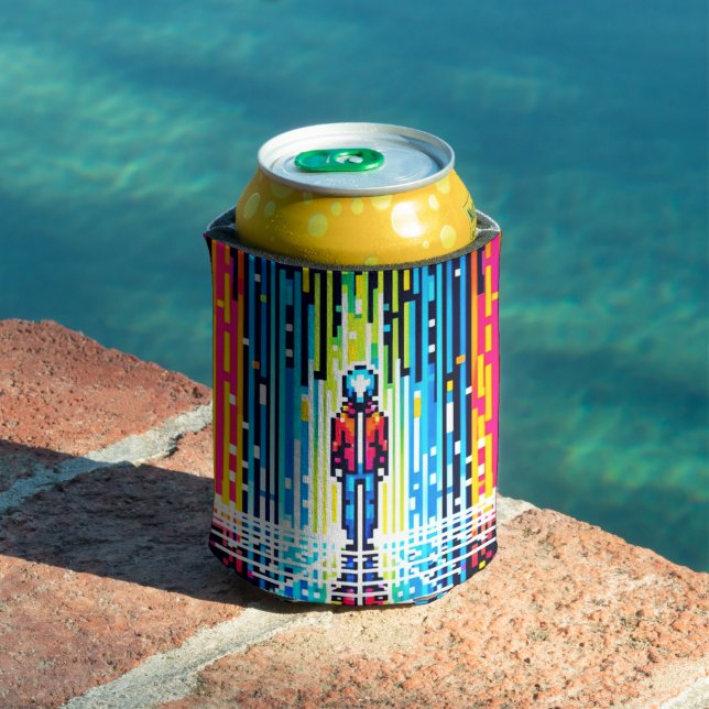 Pixelated Rain of Solace - Retro Digital Art Can Cooler (In Situ Pool)