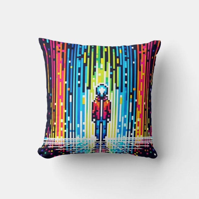 Pixelated Rain of Solace - Retro Digital Art Cushion (Front)