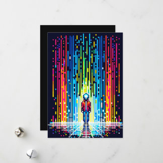 Pixelated Rain of Solace - Retro Digital Art Holiday Card