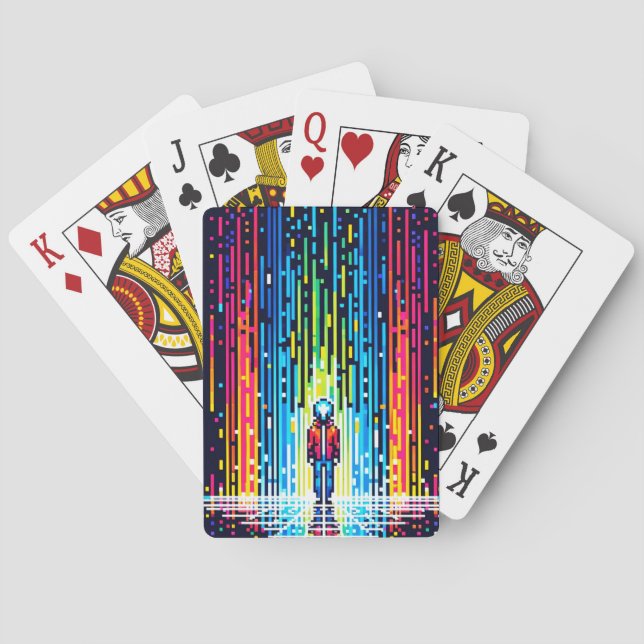 Pixelated Rain of Solace - Retro Digital Art Playing Cards (Back)