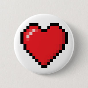 Pixelated red video game heart 6 cm round badge