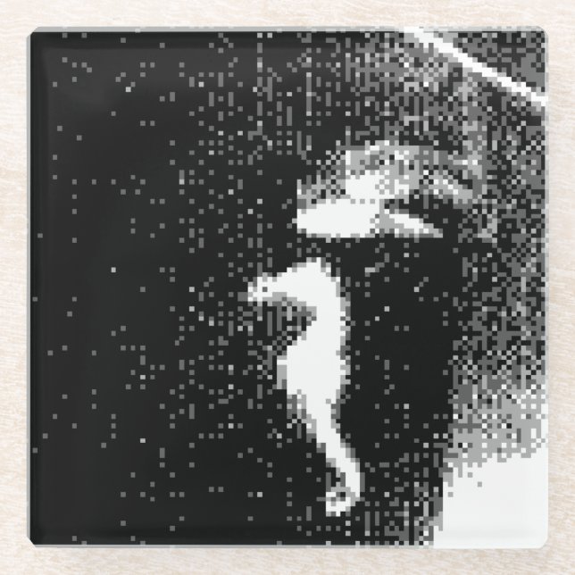 pixelated seahorse glass coaster (Front)