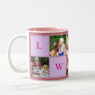Pixelated Squares in violet. Family photo Two-Tone Coffee Mug