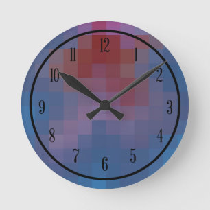 Pixelated Squares with Numbers Round Clock