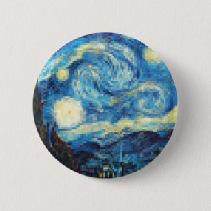 Pixelated Starry Night by Van Gogh 6 Cm Round Badge