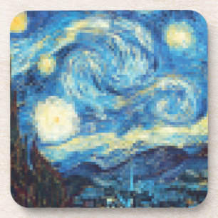 Pixelated Starry Night by Van Gogh Coaster