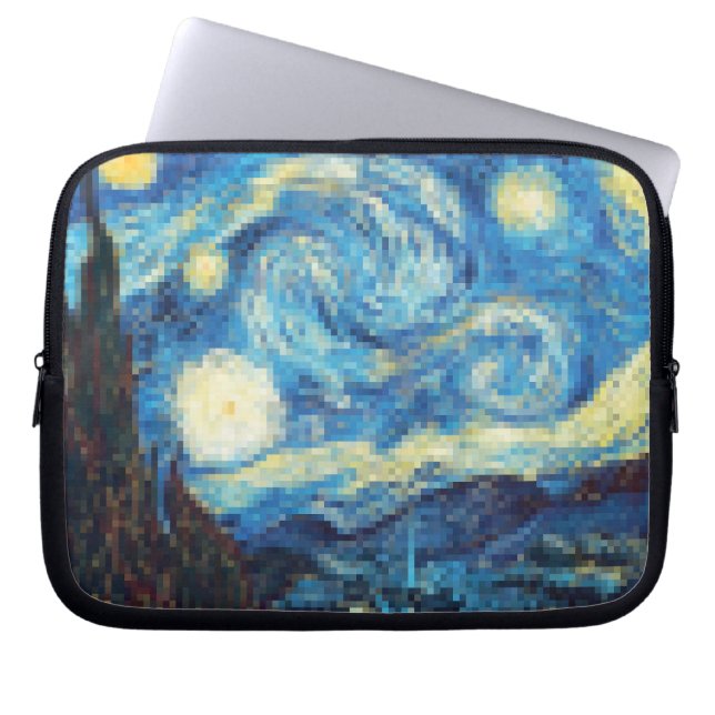 Pixelated Starry Night by Van Gogh Laptop Sleeve (Front)