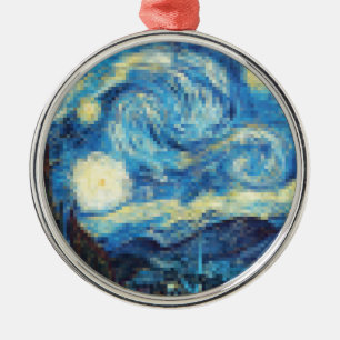 Pixelated Starry Night by Van Gogh Metal Tree Decoration
