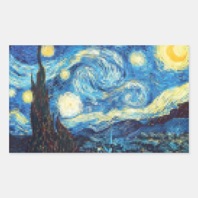Pixelated Starry Night by Van Gogh Rectangular Sticker (Front)