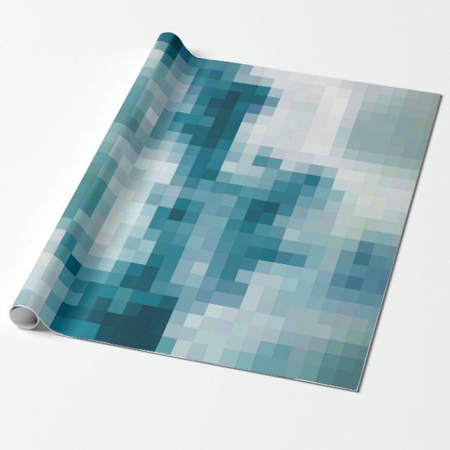 Pixelated Teal Cloud Wrapping Paper (Unrolled)