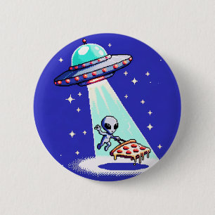 Pixelated UFO Pizza Adventure - Alien Art 6 Cm Round Badge