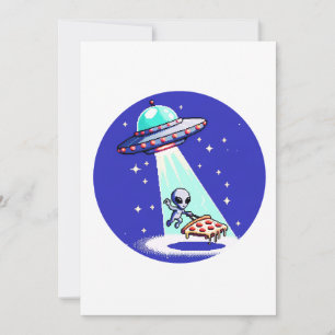 Pixelated UFO Pizza Adventure - Alien Art Holiday Card