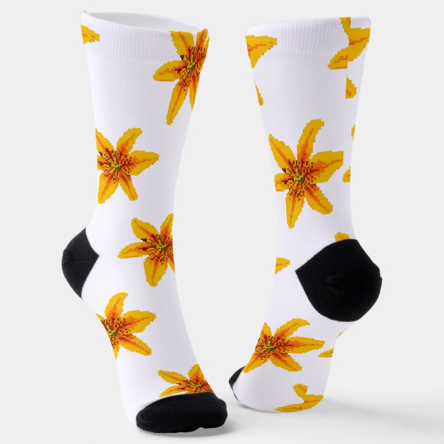 Pixelated Yellow Lily Flower Socks (Angled)