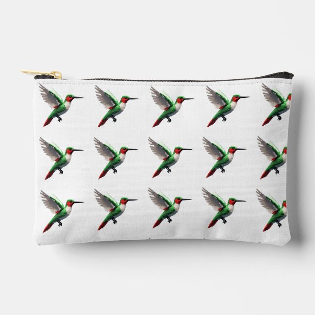 Pixeled Green Hummingbird Accessory Pouch (Front)