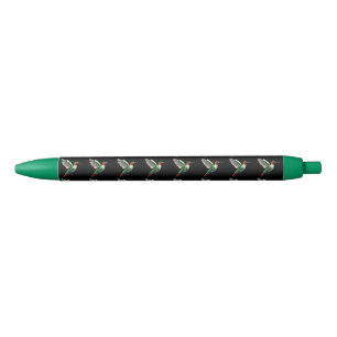 Pixeled Green Hummingbird  Black Ink Pen