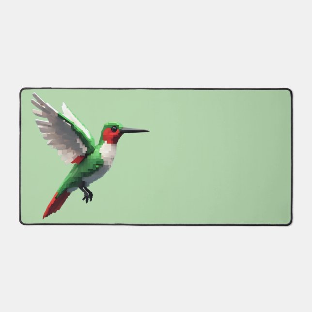 Pixeled Green Hummingbird Desk Mat (Front)